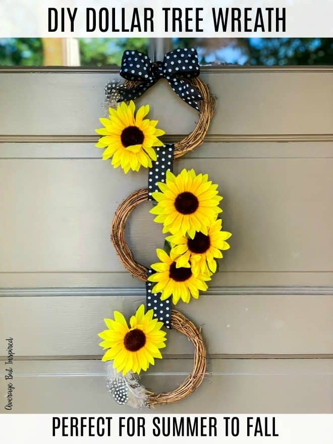 Create gorgeous end-of-summer decor with this DIY Dollar Tree Sunflower Wreath project! Make this pretty sunflower wreath for about $5.
