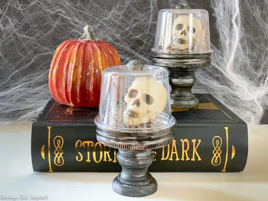 Use Dollar Tree mini skulls to make adorable Halloween cloches for Halloween this year!