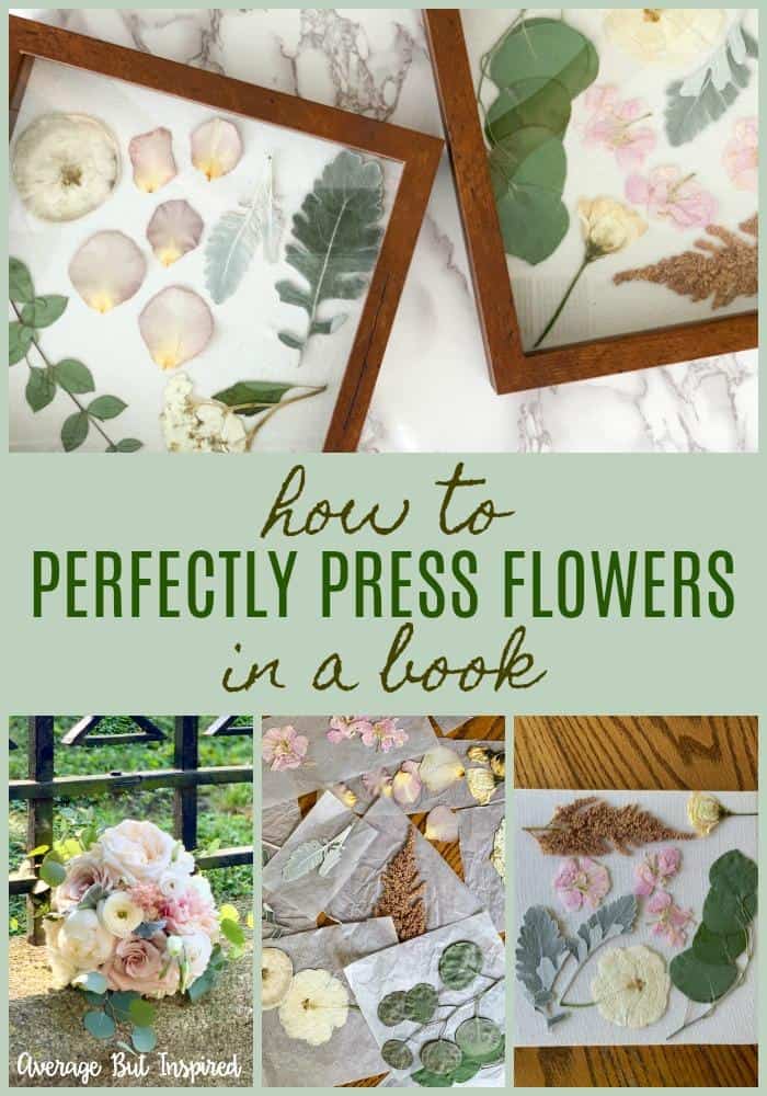 It's actually so easy to press flowers in a book! This post teaches you how to press and preserve flowers, including wedding flowers, for a lifetime of memories. Plus, it shows you how to make pressed flower art, too!