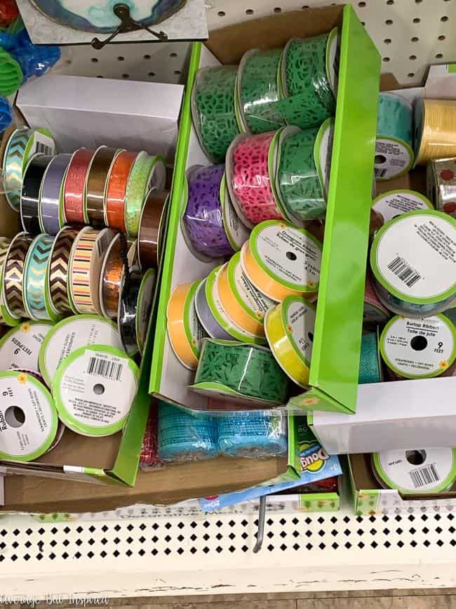 Craft ribbon from Dollar Tree is one of the best dollar store craft supplies to buy.