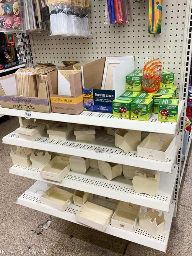 Dollar Tree sells a wide variety of unfinished wood craft items! This is a new craft supply at Dollar Tree.