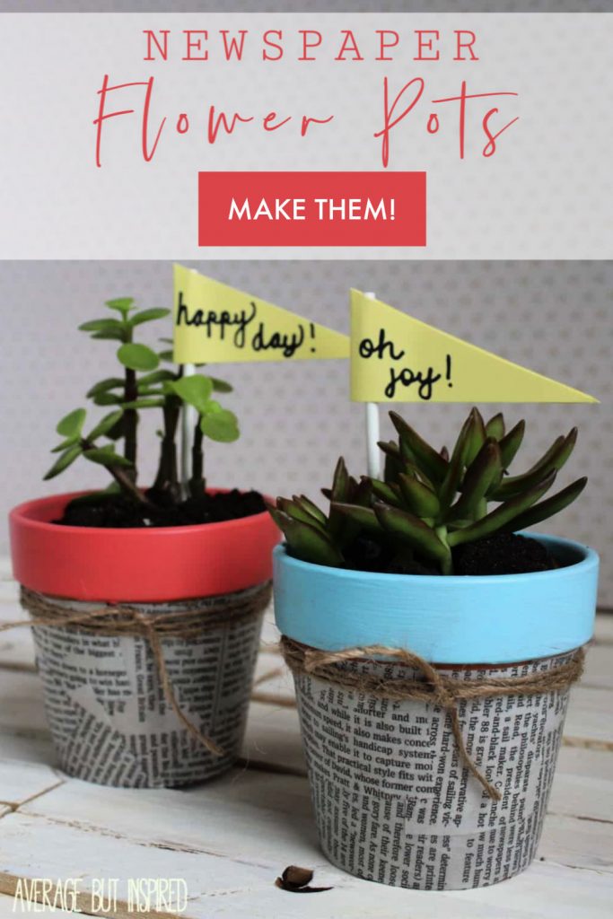 This is such a cute spring craft or summer craft! Use newspapers to decorate terracotta flower pots.  These newspaper flower pots are a great way to add some personality to plain flower pots.  