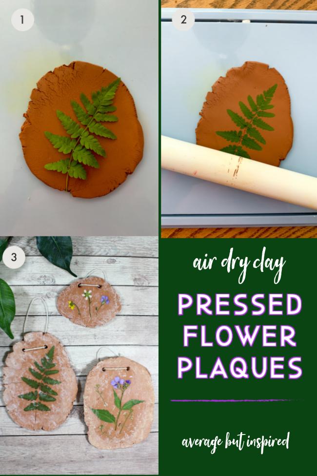 Create beautiful pressed flower plaques with air dry clay. This is a beautiful nature craft that is fun for adults and kids alike!