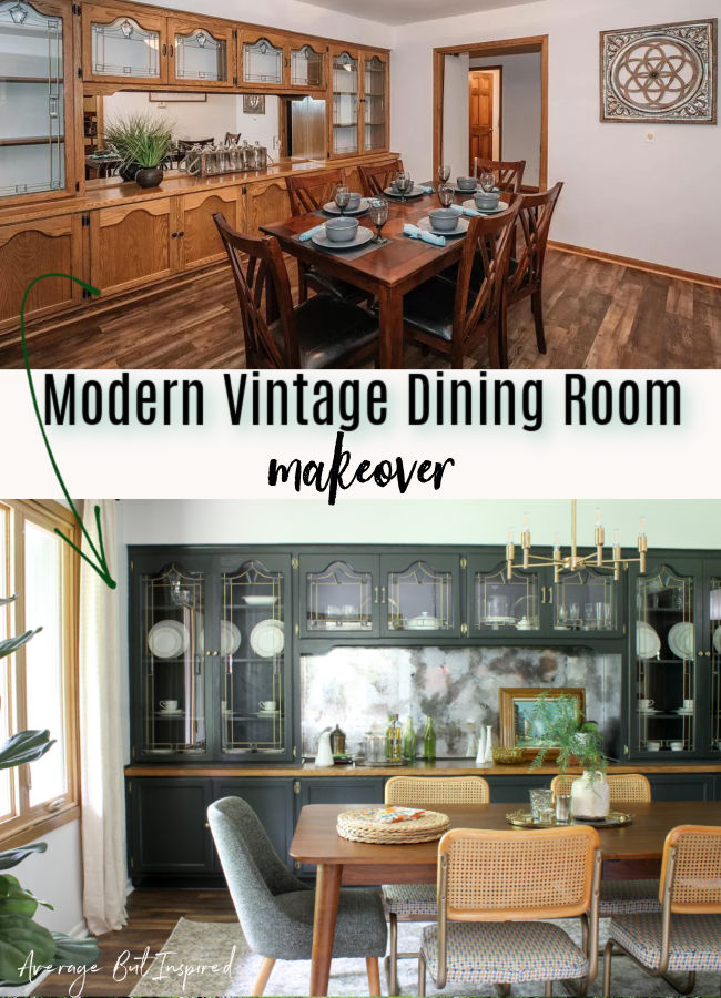 This dining room before and after makeover is awesome! See how the owner took it from bland to beautiful with paint and creative accessorizing. This modern vintage dining room is so pretty.