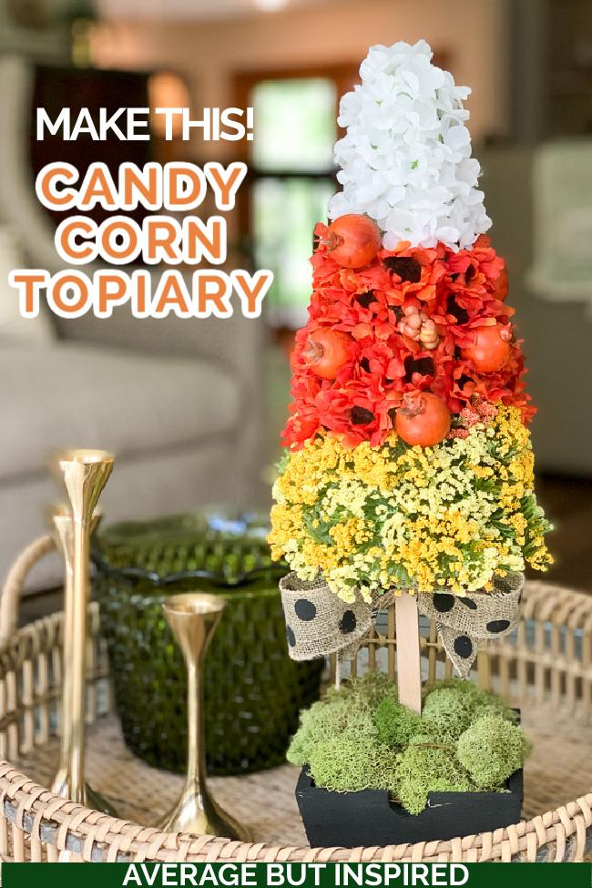 This floral candy corn topiary is the cutest DIY fall decoration! It's so unique and adorable, and easy to make! Get written instructions and a video tutorial in this blog post.