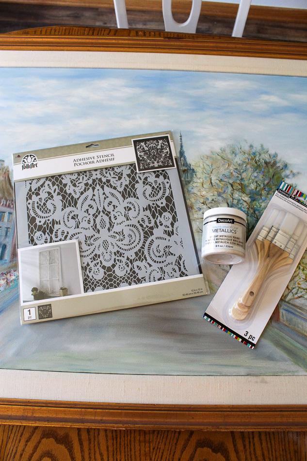 These are the basic supplies needed to modernize a thrift store painting. It's a project anyone can do - no artistic talent needed!