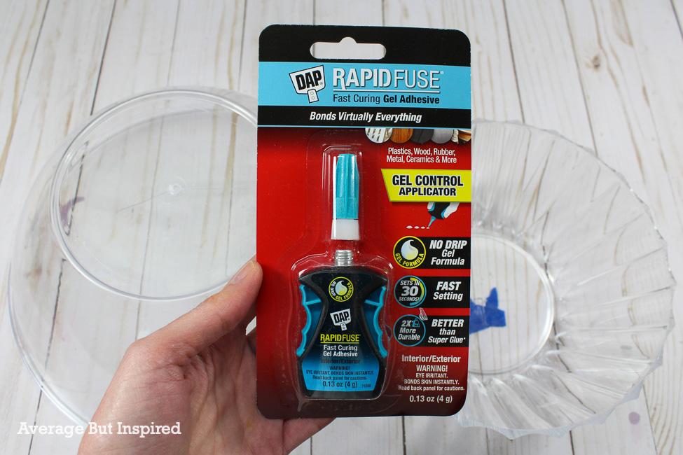 To make DIY modern planters, glue plastic bowls together with DAP RapidFuse Fast Curing Gel Adhesive. This glue has precise application and is safe for outdoor use.