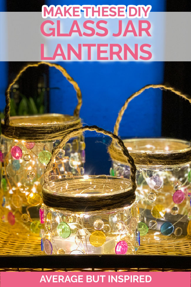 This glass jar lantern craft is so cute! It's the perfect DIY lantern anyone can make with a glass jar. The lanterns look great on the patio lit up at night, or even during the day with their cute and colorful details.