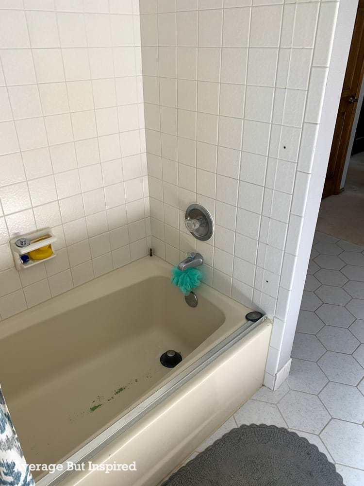 BEFORE - this bathroom is getting a new look with modern vintage style. The bathtub will be reglazed.