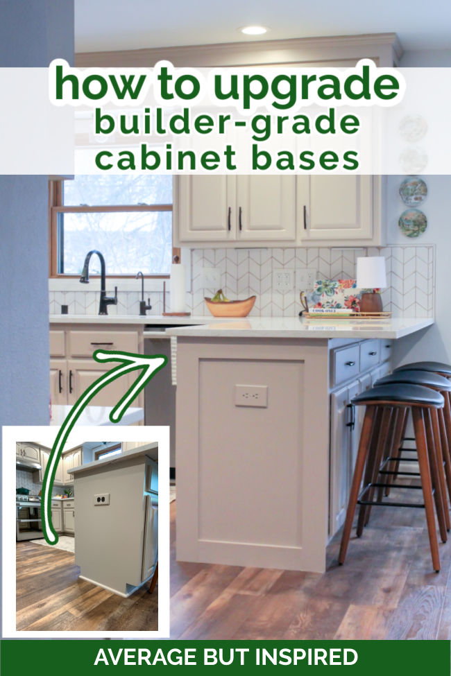 Learn how to upgrade builder-grade cabinets with DIY cabinet base panels! This is SO easy!