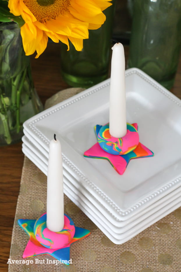 DIY Rainbow Polymer Clay Candle Holders Average But Inspired