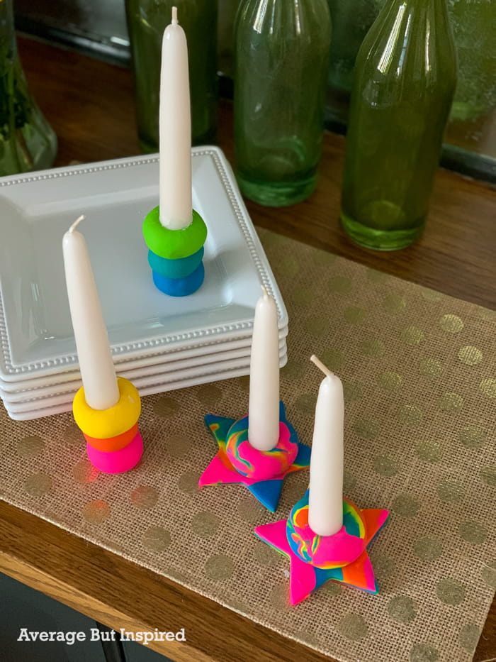 DIY Rainbow Polymer Clay Candle Holders - Average But Inspired