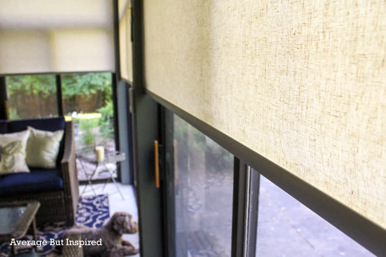 Graywind motorized light filtering shades in linen beige are the perfect sunroom shades.