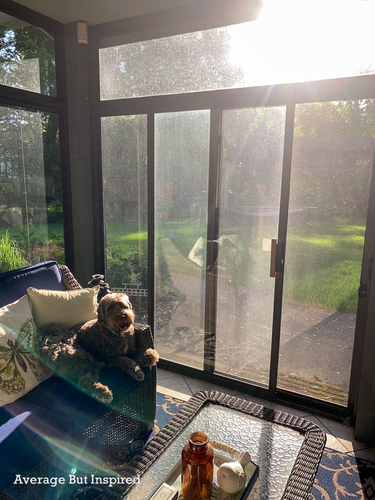Before installing Graywind motorized shades on these sunroom windows, the sun was so bright that the room became unusable at certain times of the day.