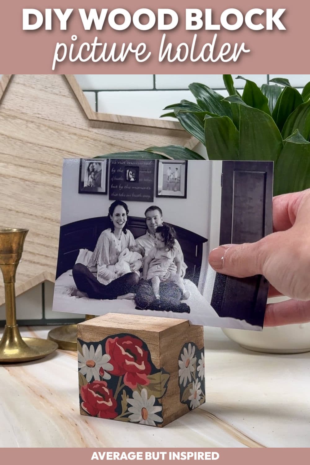 Grab a craft wood cube or unfinished wood block at Dollar Tree (or make your own!), and create a custom wood block photo holder! This is an easy wood block craft idea that can be customized any way you like!