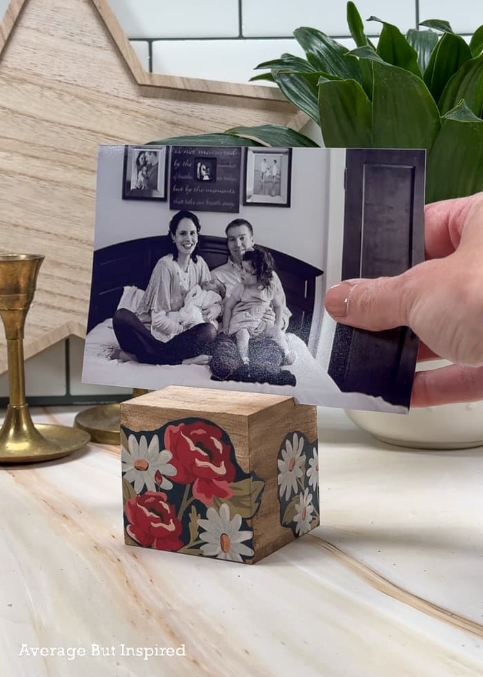Learn how to make a DIY wood cube picture holder in this post.