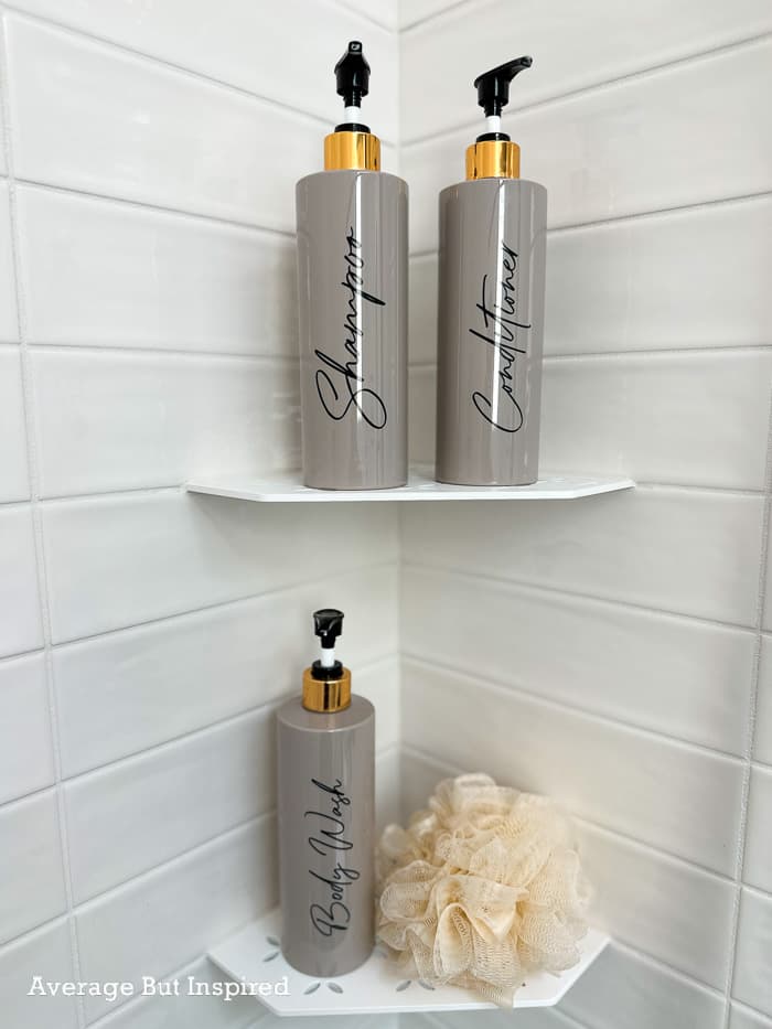 Shower corner shelves with holes are a good alternative to a shower niche.