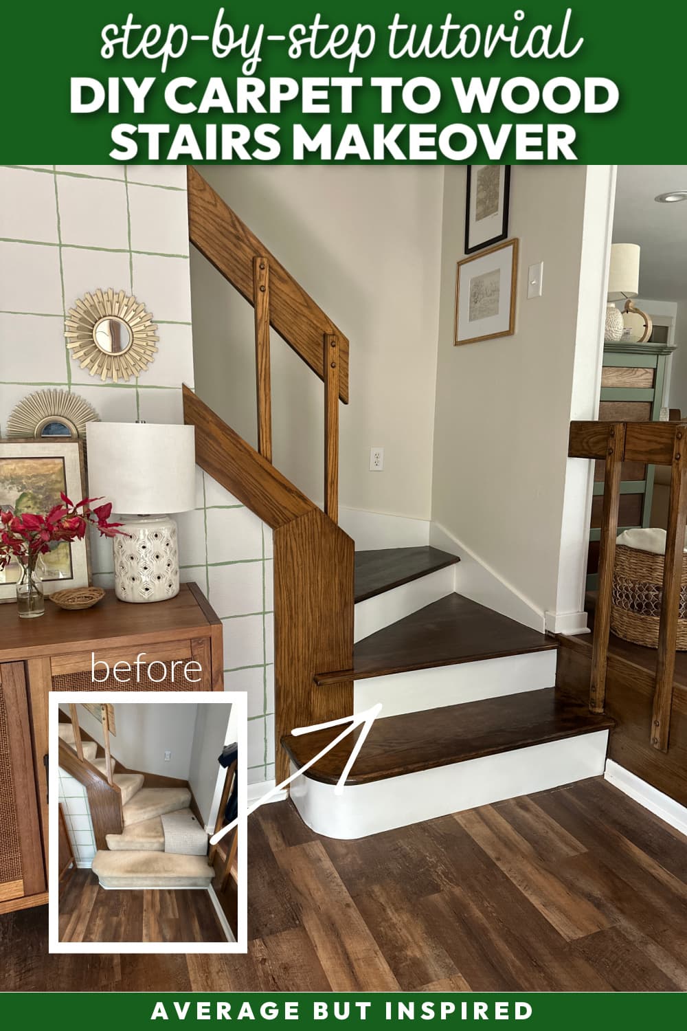 Do you convert carpeted stairs to wood? This post will tell you everything you need to know about replacing carpet on stairs with a prettier version of your existing treads.