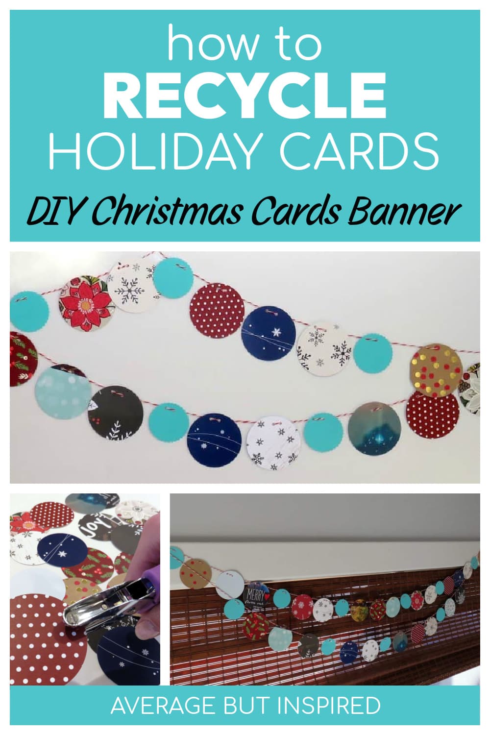 Need a way to recycle Christmas cards? Why not upcycle holiday cards into an adorable winter banner you can display all season long? This post shows you how to reuse those old holiday cards in a new way!