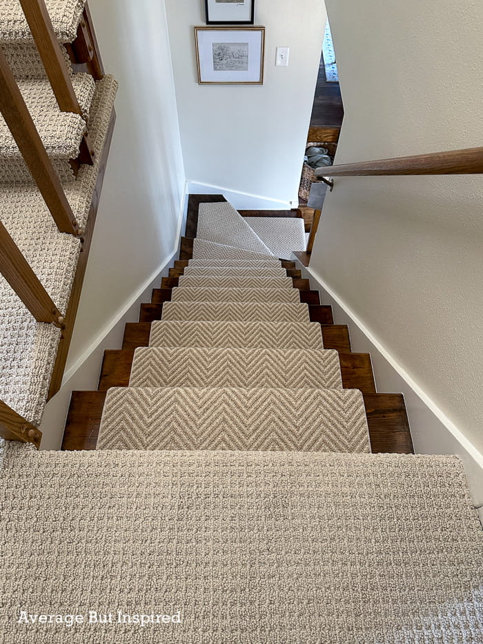 Our Modern Stair Runner on Pie Steps