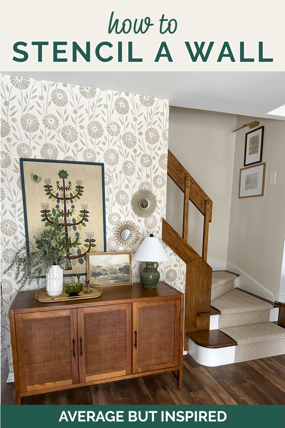 Learn how to stencil a wall to look like wallpaper with the helpful tips in this post. This wall stencil is a large floral pattern in neutral colors to give it a sophisticated look.