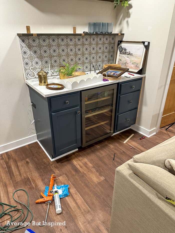 DIY Built In Dry Bar with Beverage Fridge