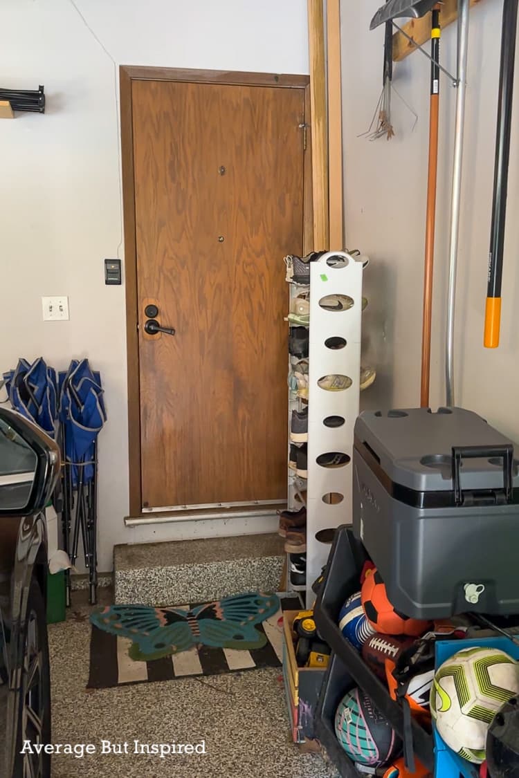 This dirty garage entry way was in need of a makeover. This blogger turned it into a functional garage mudroom with IKEA shoe cabinets.