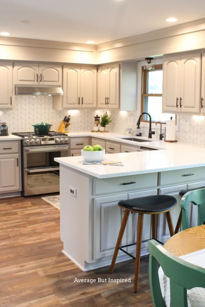 Rechargeable under cabinet lights are a great way to add light to a dark kitchen.