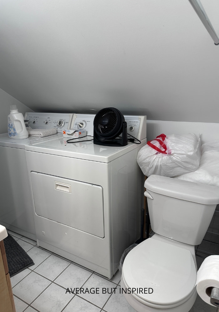 Before: an all white bathroom was boring and plain. Tile decal stickers gave it a whole new look.