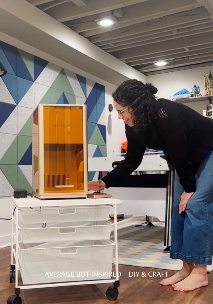 Bre of Average But Inspired setting up the xTool F2 Ultra UV laser machine for purposes of testing and review.